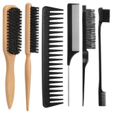 Auroray 6-piece boar bristle brush set with edge combs for slick back styling.