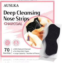 AUSLKA Blackhead Pore Strips applied to the nose for deep cleansing.