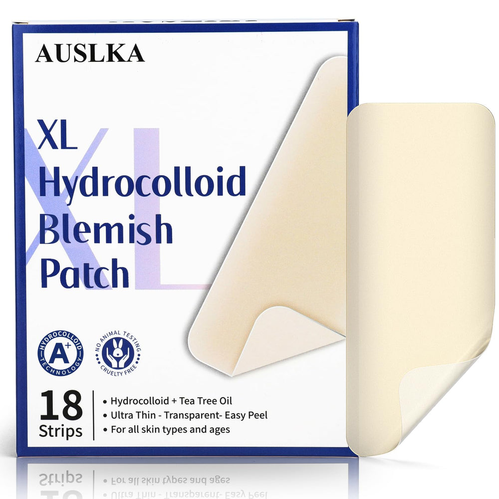 AUSLKA packaging with large blemish patches for discreet care.