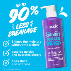 Close-up of Aussie Miracle Moist deep conditioner texture showing rich moisture.