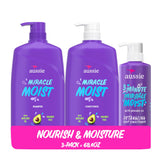 Aussie Miracle Moist shampoo bottle with citrus floral scent for smooth detangling.