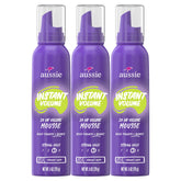 Aussie espuma de volumen Instantáneo, paquete triple para volumen duradero.