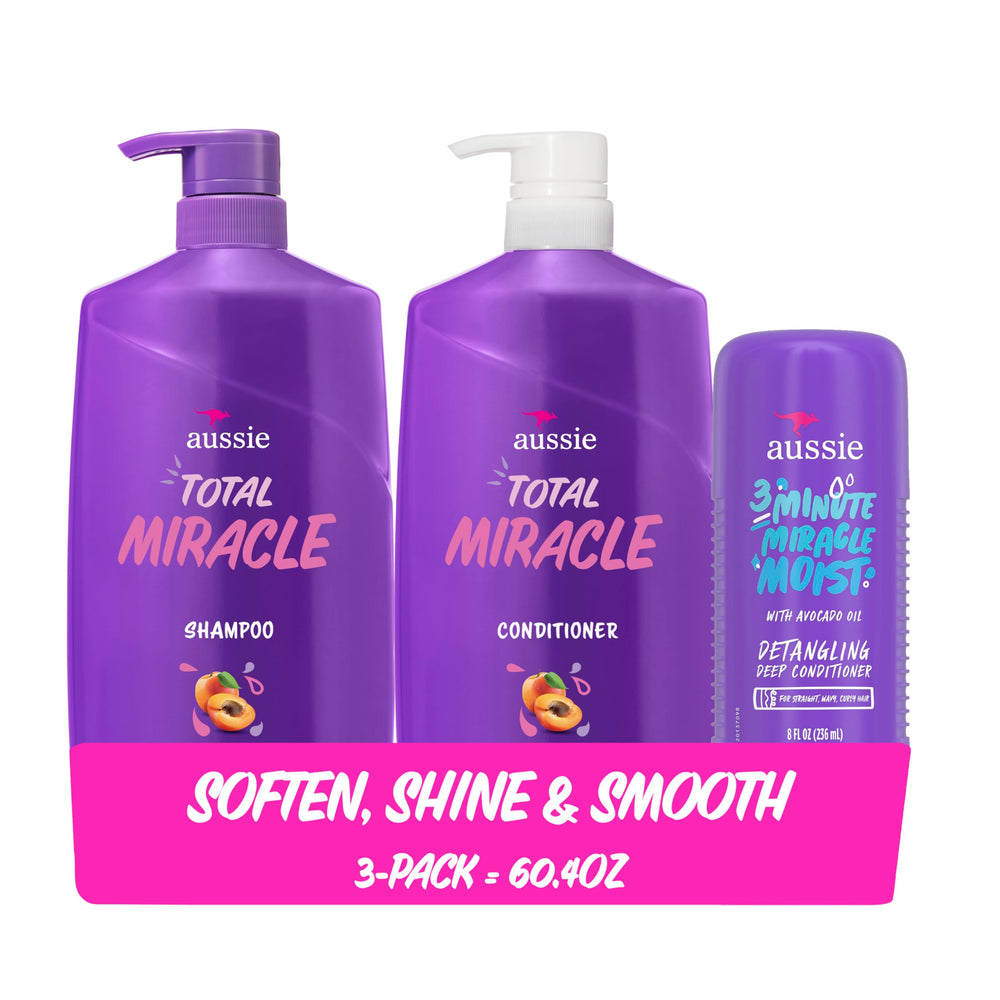 Botella de Aussie Total Miracle Champú para cabello suave.