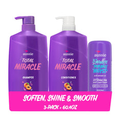 Botella de Aussie Total Miracle Champú para cabello suave.
