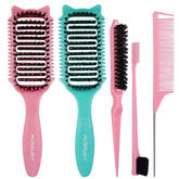 Aussumy curly-defining brush full-set left view enhances detangling and curl shaping