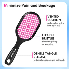 Aussumy vented detangling brush side view with soft bristles