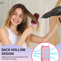 Aussumy vented wide-tooth brush in use shows airflow for faster drying
