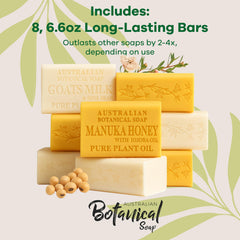 Australian Botanical Triple-milled soap texture close-up emphasizes dense, long-lasting bar.