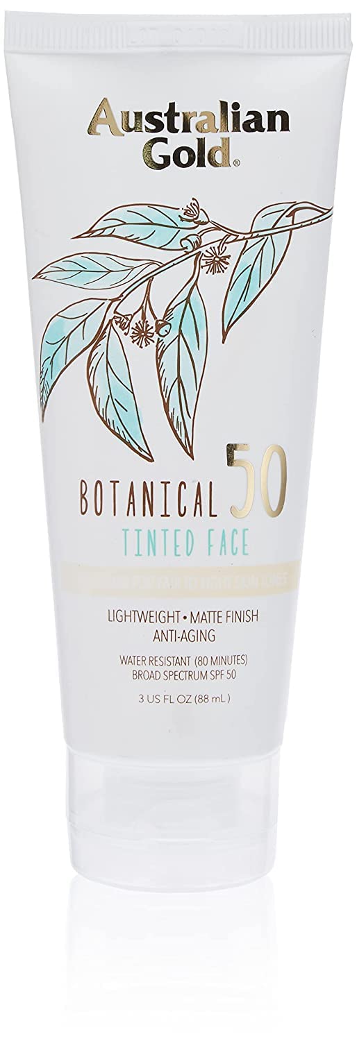 Australian Gold Botanical SPF50 tinted face mineral lotion bottle for daily protection