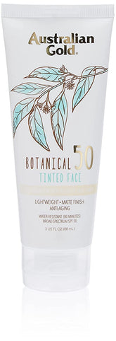 Australian Gold Botanical SPF50 tinted face mineral lotion bottle for daily protection