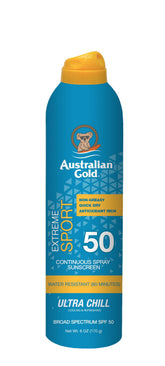 Australian Gold Extreme Sport spray: botella para protección solar en actividades al aire libre.