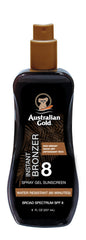 Australian Gold Spray Gel SPF 8 con pulverizadora para aplicación rápida y protección solar