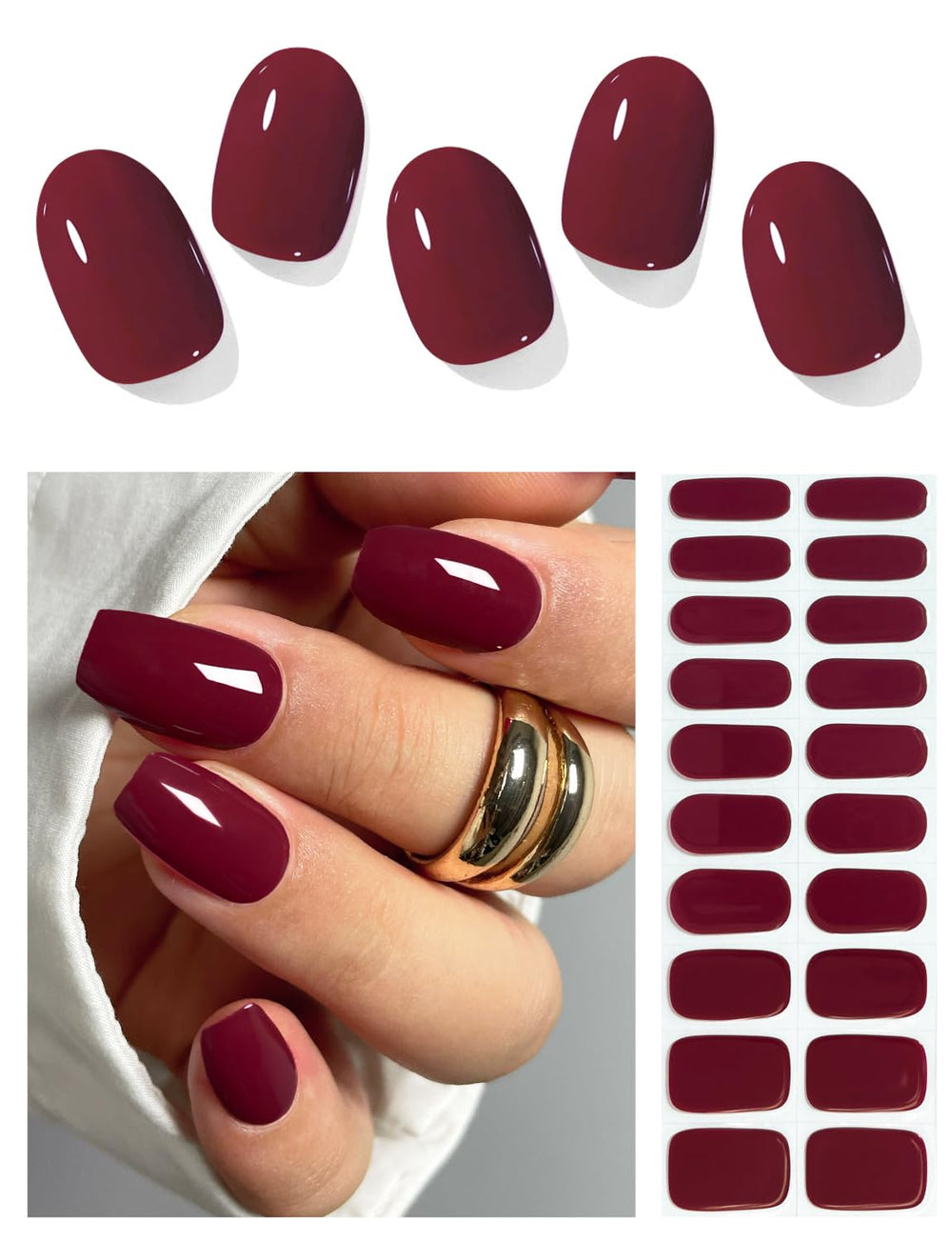 AutyaMee burgundy red gel nail strips pack for at-home salon-quality manicure