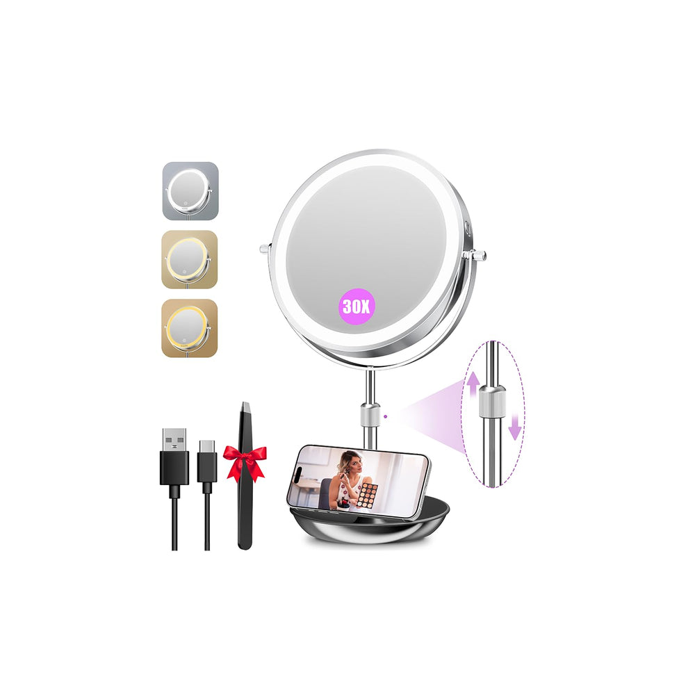 Auxmir 9-inch mirror with 1x/30x magnification for everyday makeup application.