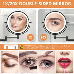 Auxmir wall-mounted makeup mirror with rechargeable power for clutter-free vanity
