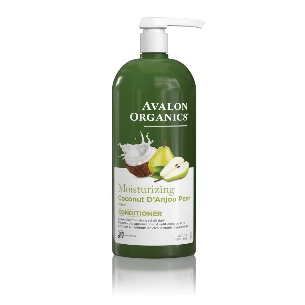 Acondicionador Avalon Organics Coco Pera en botella reciclada con hidratación suave.