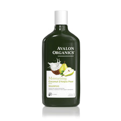 Avalon Organics Coconut Pear Shampoo bottle showing moisturizing formula for dry hair.