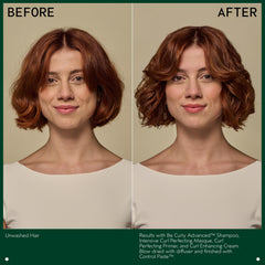 Aveda Be Curly Advanced Curl Enhancer diffuser-use shows smooth, defined waves.