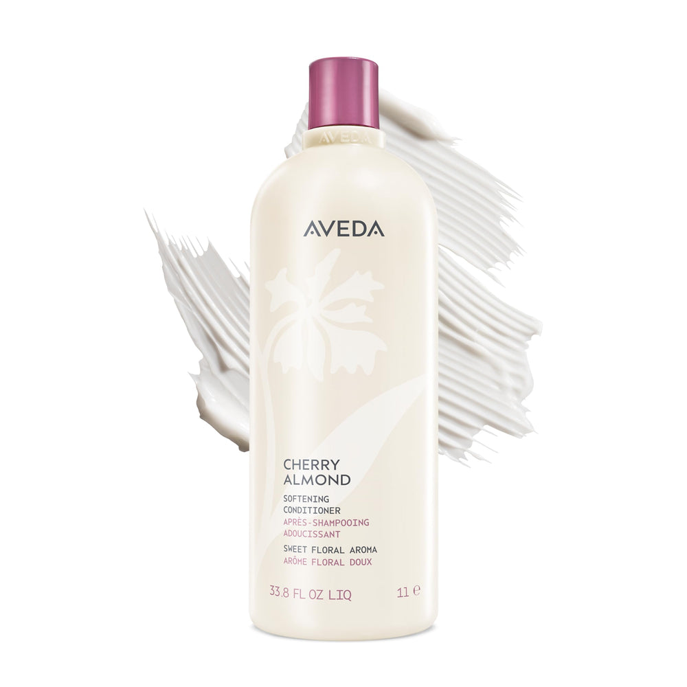 Aveda Cherry Almond Softening Conditioner bottle front with packaging for silky detangling