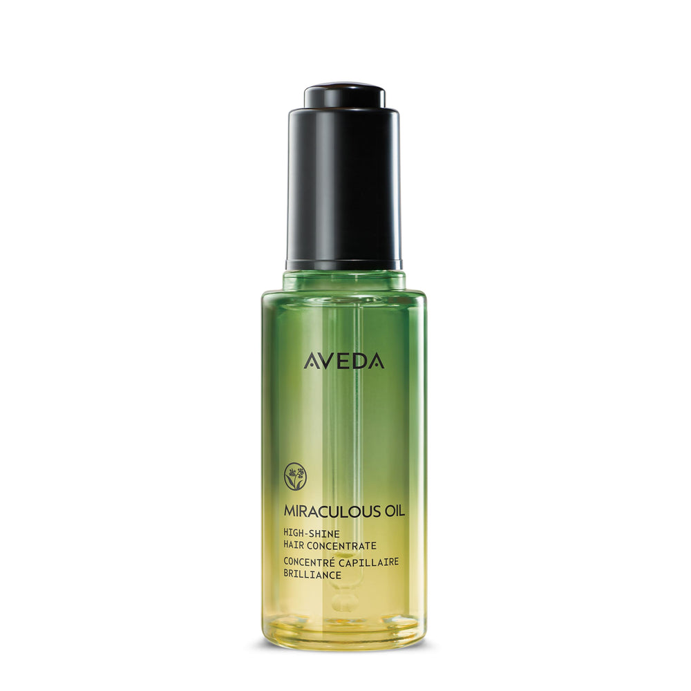 Aveda Miraculous Oil high-shine bottle showing radiant glow