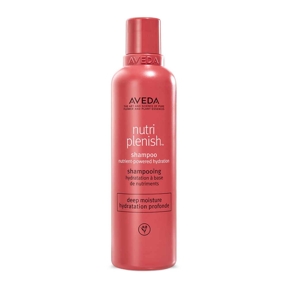 Aveda Nutriplenish Deep Moisture shampoo bottle delivering rich hydration for dry hair