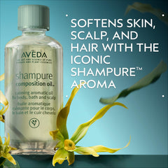 Aveda Shampure Composition Oil drops illustrating calming scalp massage option.