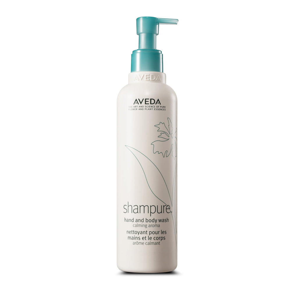 Aveda Shampure Hand & Body Wash bottle with lavender aroma for daily cleansing.