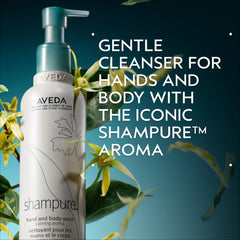 Shampure Hand & Body Wash pump showing gentle, plant-based cleansing.