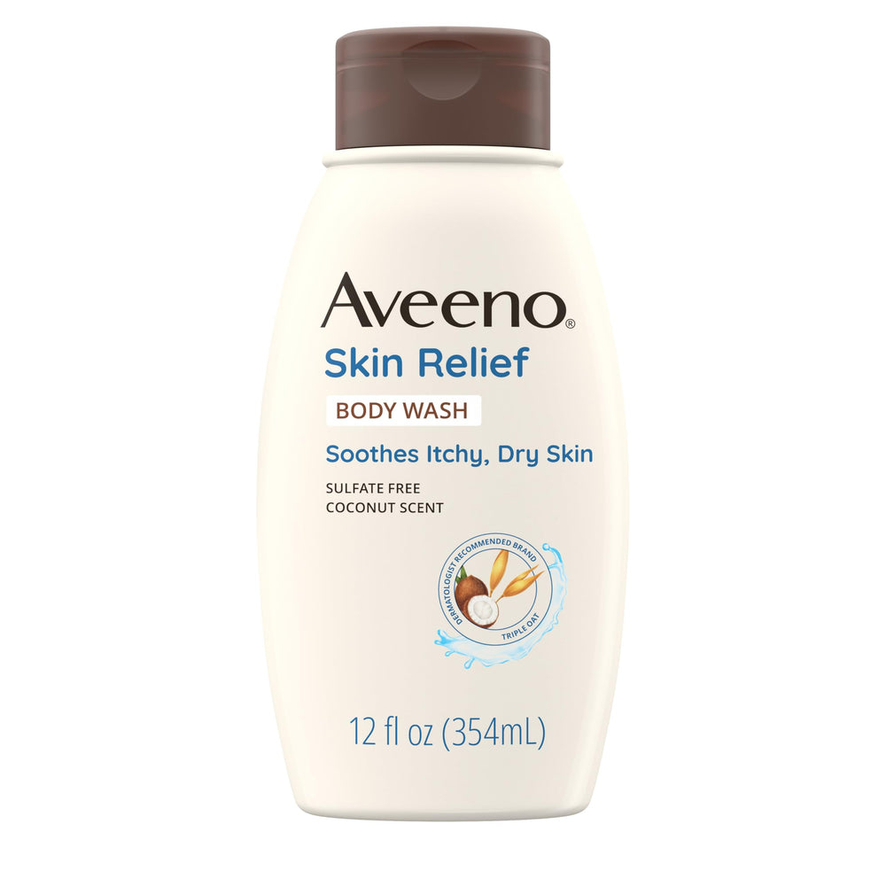 Aveeno Skin Relief Gel de Ducha con aroma a coco, botella visible.