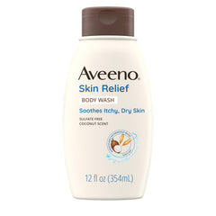 Aveeno Skin Relief Gel de Ducha con aroma a coco, botella visible.