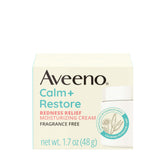Aveeno Calm and Restore face cream jar shows calming hydration for redness-prone skin.