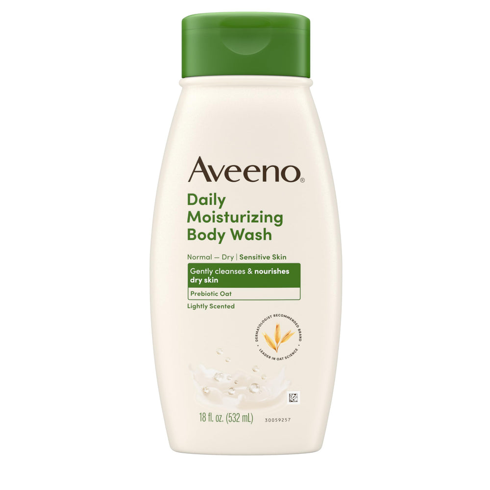 Aveeno Daily Moisturizing Body Wash bottle offering gentle cleansing for dry skin