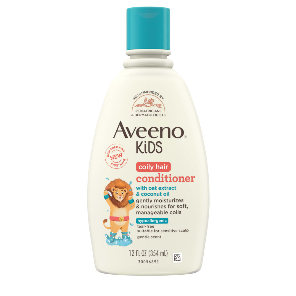 Aveeno Kids Acondicionador para pelo rizado en botella, desenreda rizos suaves.