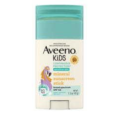 Aveeno Kids barra solar mineral SPF50 se desliza suave en la piel del rostro para protección diaria