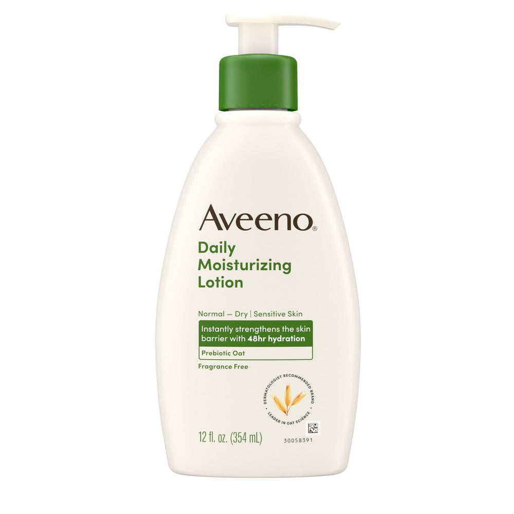 Aveeno Locion corporal: botella visible, hidratación intensa para piel seca.