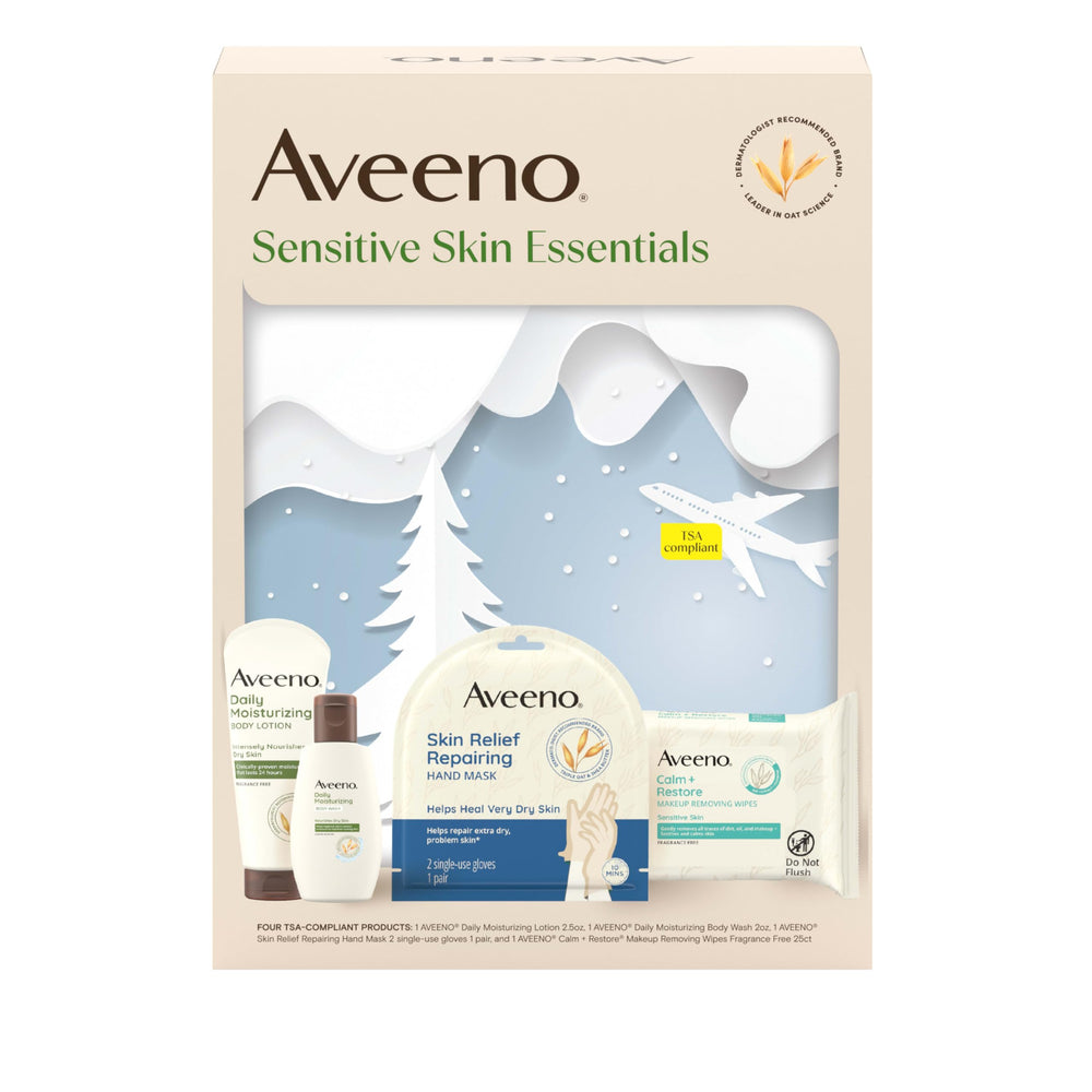 Aveeno loción hidratante diaria en botella, hidratación duradera para piel sensible.