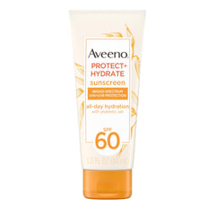Aveeno Protect + Hydrate, tubo de 3 oz, protección SPF 60 e hidratación.