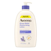 Aveeno Loción corporal relajante en envase, calma e hidrata todo el día.