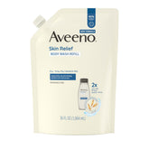 Aveeno Skin Relief: botella de ducha mostrando limpieza suave para piel sensible.