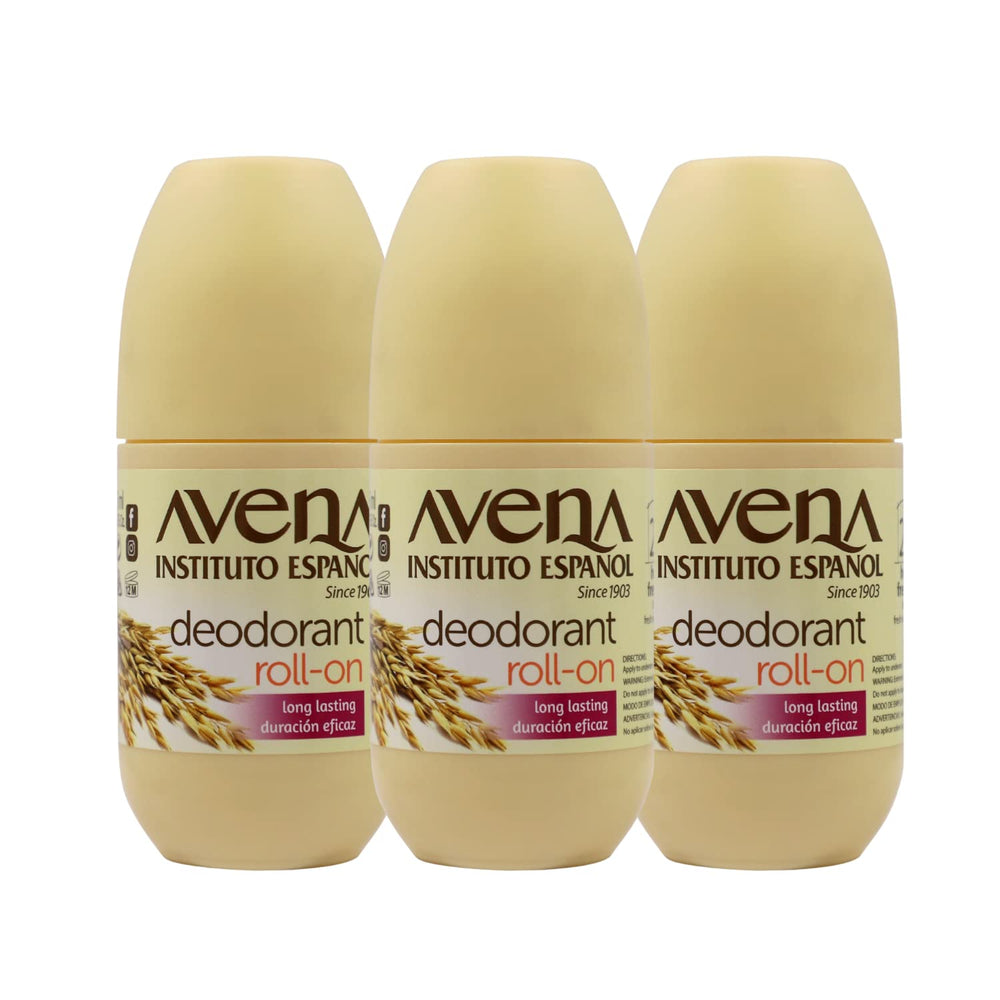 Avena Instituto Español Desodorante Roll-On tres-pack frente, frescura duradera para todo el día