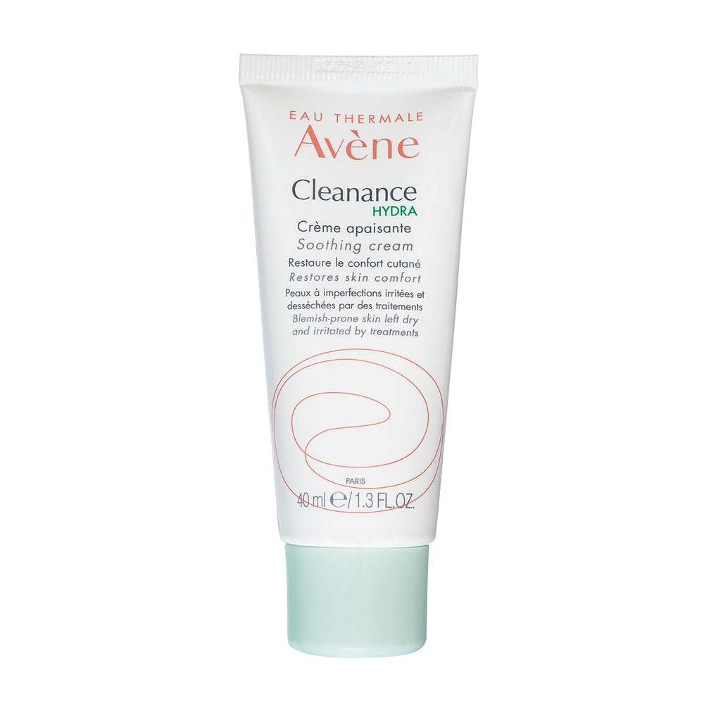 Avène Cleanance HYDRA soothing cream jar close-up for nourished skin after acne treatment