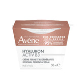 Avène Hyaluron Activ B3 refill pod on counter, eco-friendly packaging reduces waste.