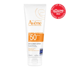 Close-up shows a sheer, quick-absorbing texture from Avène sunscreen.