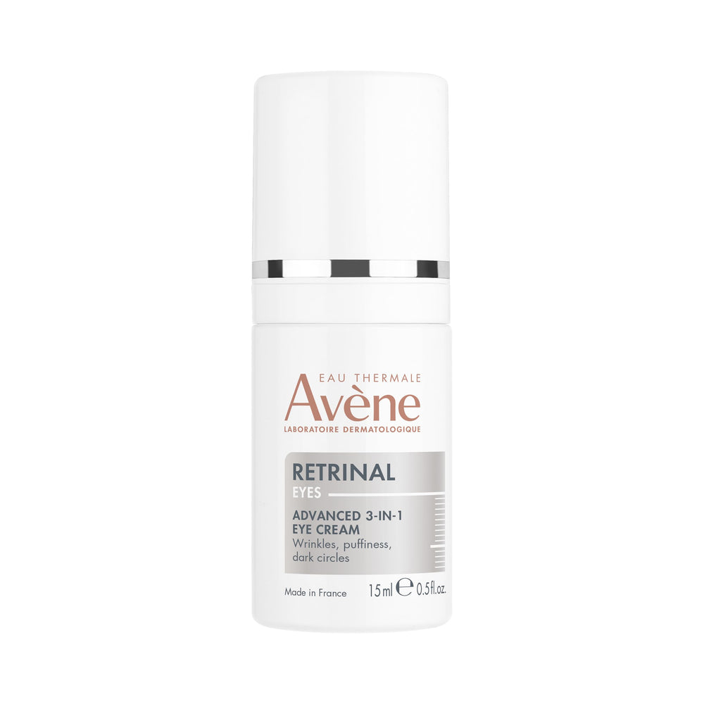 Avène Retrinal Eyes advanced 3-in-1 cream jar showing smoothing and hydration for the eye contour