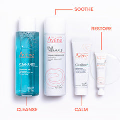 Avène starter kit flat lay showing cleansing and soothing components