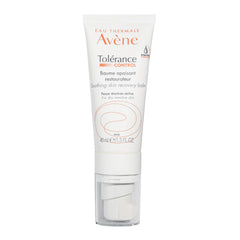 Avène Tolérance Control soothing balm tube closeup for calming sensitive skin.