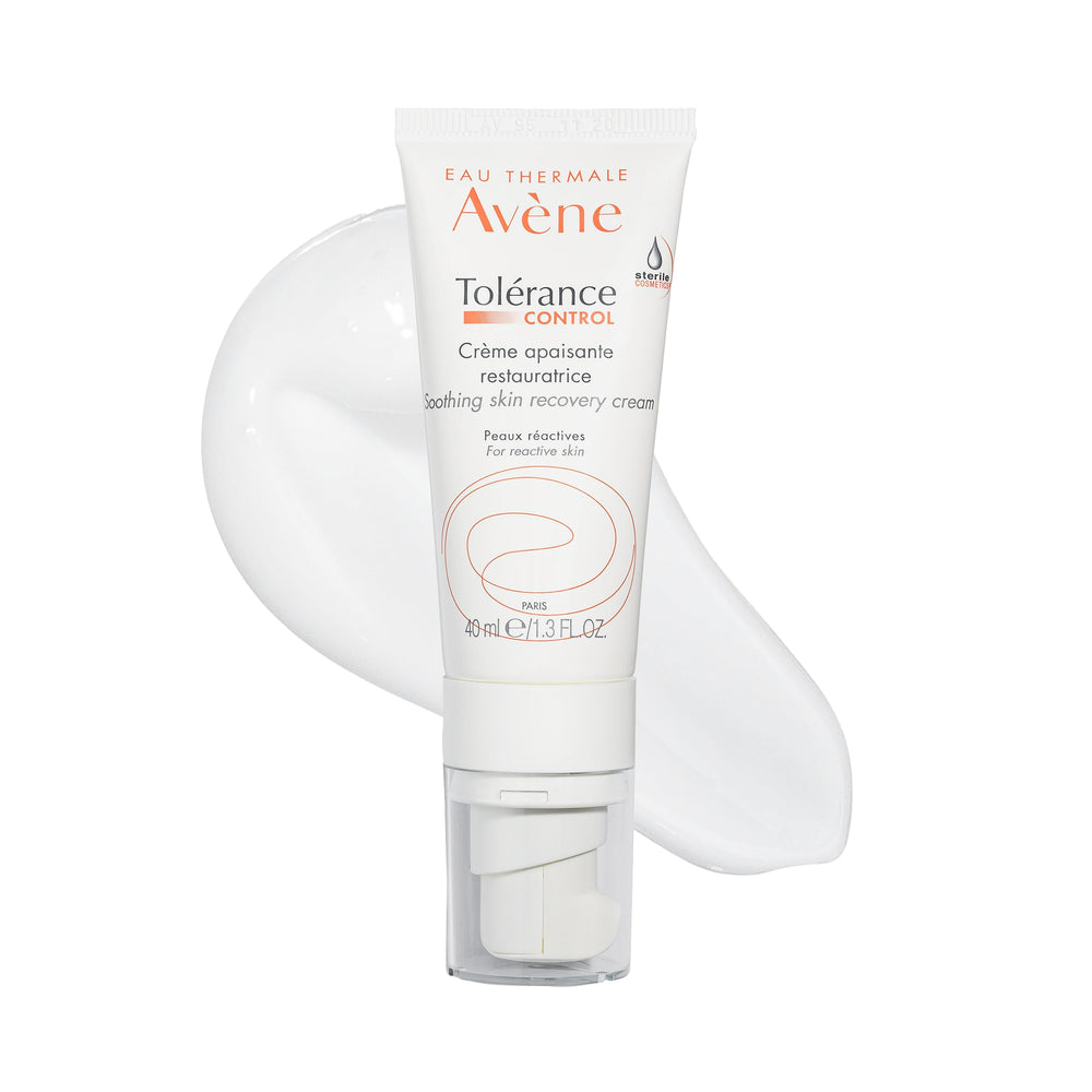 Avène Tolerance Control cream bottle provides fragrance-free soothing hydration for hypersensitive skin.