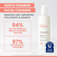 Avène cleanser foam closeup showing light, airy lather for daily use.