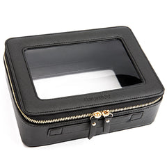Aveniee Clear Makeup Bag Organizer in black, designed for easy access and stylish display.