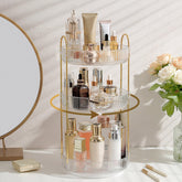 Aveniee rotating makeup organizer, top view, 360° access for cosmetics.